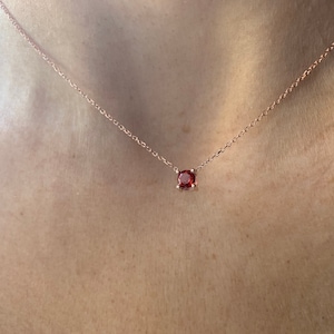 Garnet Necklace / 14k Rose Gold Garnet Necklace / Garnet Solitaire Necklace / Garnet January Birthstone / Red Garnet Prong Set Necklace