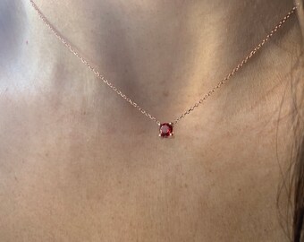 Garnet Necklace / 14k Rose Gold Garnet Necklace / Garnet Solitaire Necklace / Garnet January Birthstone / Red Garnet Prong Set Necklace