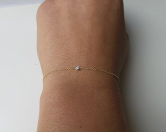 Diamant Armband / 14k Gold Diamant Armband / Diamant Armband / Diamant Armband / Diamant Lünette / Schwimmendes Diamant Armband