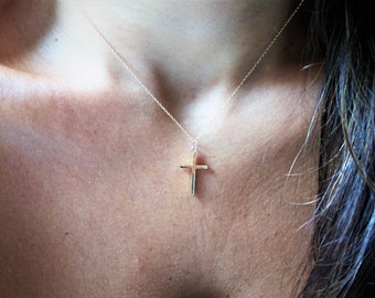Cross Necklace / 14k Rose Gold Cross Necklace / Solid 14k Gold Cross / Communion Cross / Confirmation Cross / Baptism Cross / Religious
