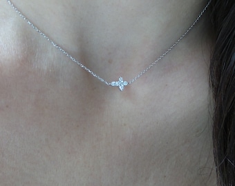 Small Diamond Cross Necklace 0.16cts / 14k Gold Diamond Cross / Mini Diamond Cross / Baptism Gift / Communion / Confirmation / Confirmation