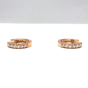 Diamond Huggies 0.16ct / 14k Rose Gold Diamond Hoop Earrings / Gold Small Huggie Earrings / Huggie Earrings / Dainty Diamond Huggies