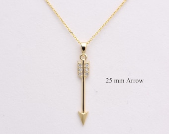 14K Gold Diamond Arrow Necklace, Genuine Diamond Celestial Jewelry, Dainty Archer pendant , Graduation Gift