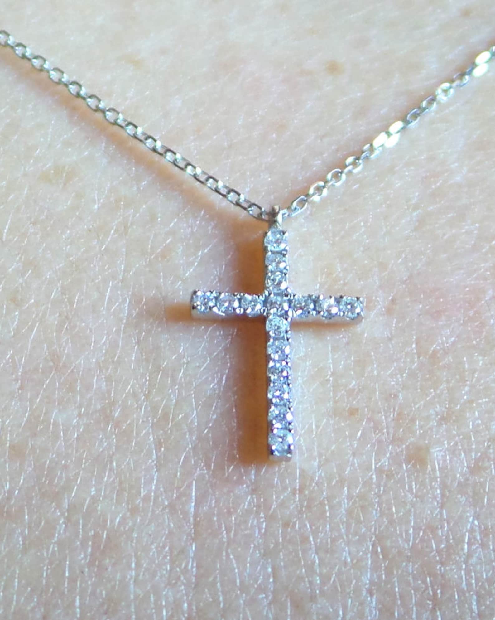 Small Diamond Cross Necklace 0.16cts / Everyday Diamond Cross Etsy
