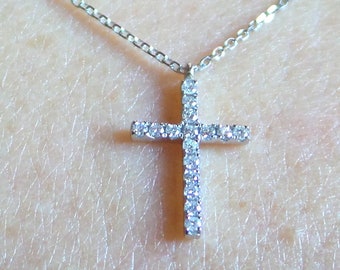 Diamond Cross Necklace 0.16cts / Valentines Sale / 14k Gold Diamond Cross / Dainty Diamond Cross / Baptism Gift / Communion/Small Gold Cross