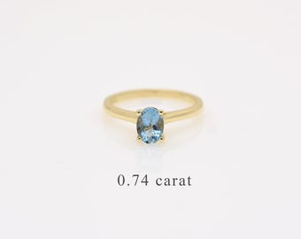 14k Solid Gold Oval Aquamarine Engagement Ring, Unique March Birthstone Ring, Customizable Aquamarine Ring, Elegant Solitaire Ring for Her