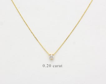 Diamond Necklace / 14k Gold Diamond Sliding Necklace / Solitaire 3 Prong Diamond Pendant / Dainty Diamond Necklace / Floating Diamond