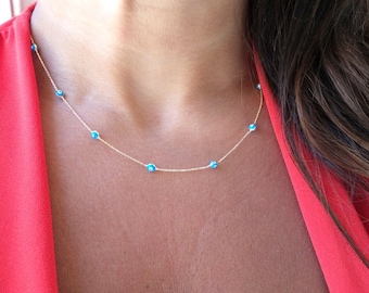 Evil Eye Necklace / Gold Evil Eye Necklace / Evil Eye Station Necklace / Dainty Evil Eye Necklace / Solid Gold Layering Evil Eye Necklace