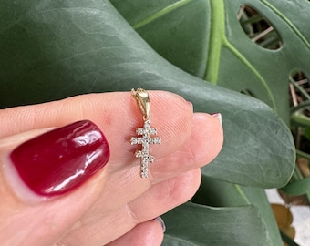 14k Gold Diamond Orthodox Cross Pendant Necklace: Baptism Gift