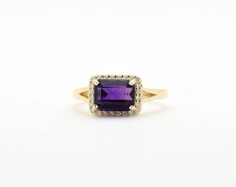 Amethyst Diamond Ring / 14k Gold Amethyst Diamond Ring / Amethyst Solitaire Ring / Amethyst Birthstone Ring /February Birthday Amethyst Ring