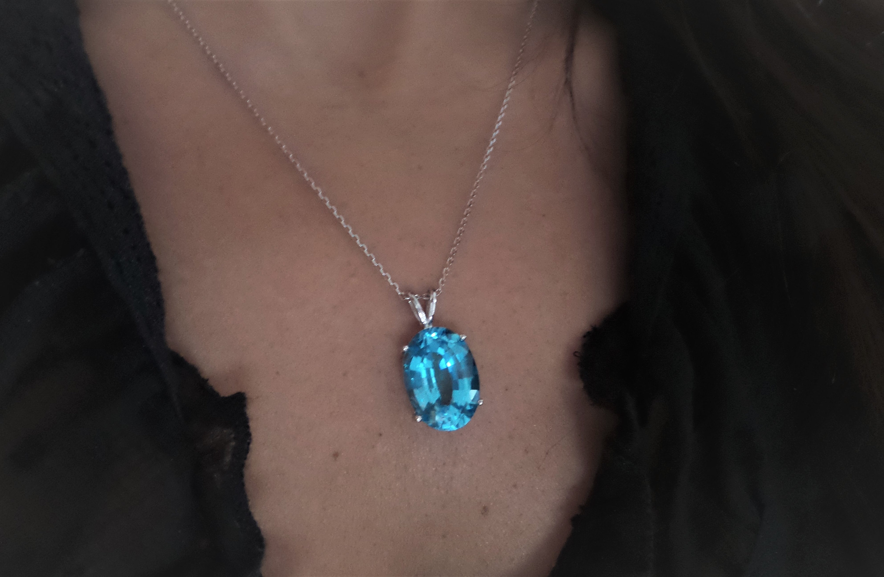 Blue Topaz Necklace / Genuine Blue Topaz Necklace / Swiss Blue Topaz ...