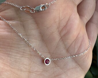 Ruby Necklace 0.12ct / 14k White Gold Ruby Solitaire Necklace / Bezel Set Ruby Necklace / Minimalist Ruby Necklace / July Birthstone /Dainty