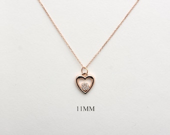 14k Rose Gold Diamond Heart Necklace: Dainty Handmade Pendant