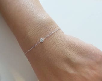 Diamant-Armband/ 14-karätiges Gold-Diamant-Armband/ Diamant-Solitär-Armband/ Diamant-Lünette/ Zierliches Diamant-Armband/ Zarter Diamant/Minimalistisch