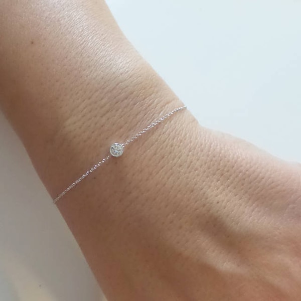 Diamond Bracelet/ 14k Gold Diamond Bracelet/ Diamond Solitaire Bracelet/ Diamond Bezel/ Dainty Diamond Bracelet/ Delicate Diamond/Minimalist