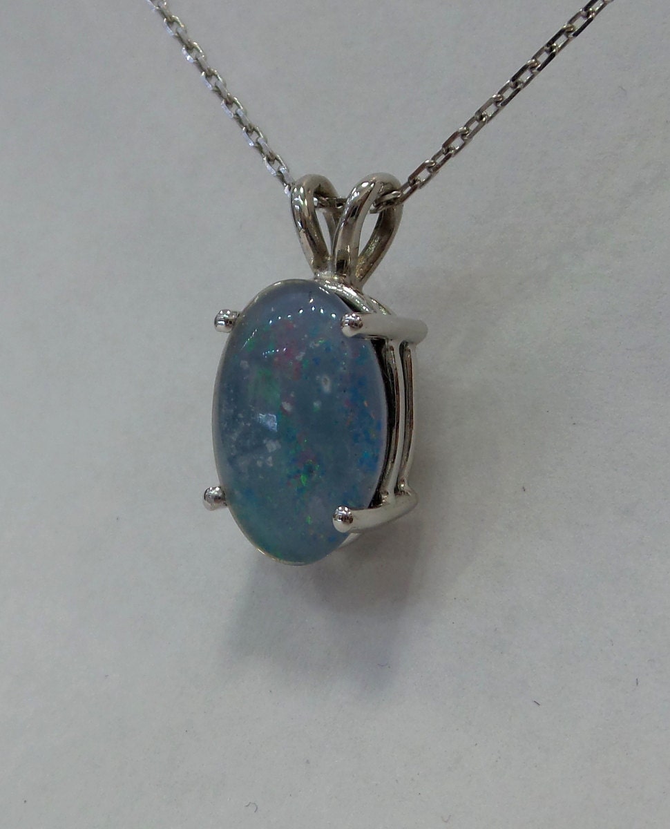 Opal Necklace Sterling Silver/ Sterling Silver Doublet Opal Necklace ...