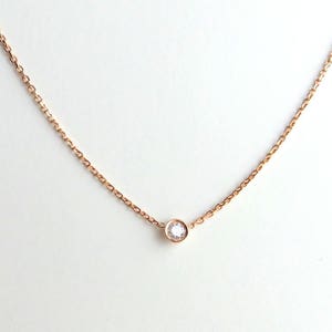 Diamond Solitaire Necklace/ Rose Gold 14k Diamond Necklace 0.10CT /  Solitaire Bezel Diamond Pendant/ Delicate Necklace/ 14k Gold Diamond