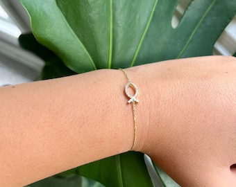 Diamond Fish Bracelet / 14K Gold Diamond Ichthys Fish Bracelet / Gold Christianity Symbol Fish Bracelet / Christianity Bracelet