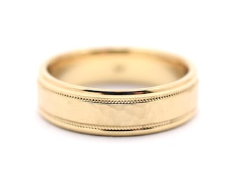 Mens Wedding Band 6MM / 14k Solid Gold Hammer finish Wedding Ring / Hand Hammered Wedding Band / Hammer Finish Wedding Band