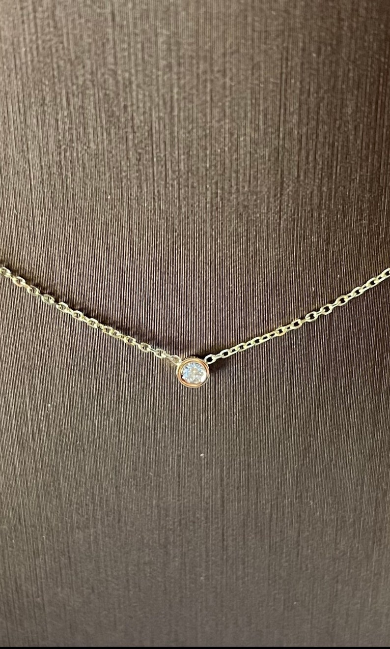 Mini Diamond Necklace / Diamond Solitaire Necklace 0.03CT / 14K Gold Diamond Bezel Necklace / Gold Diamond Solitaire Necklace /Small Diamond image 3