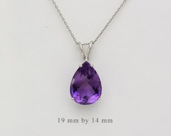 Amethyst Necklace / Sterling Silver Amethyst Necklace / Pear Shape Amethyst Pendant / Genuine Purple Amethyst Necklace / February Gemstone