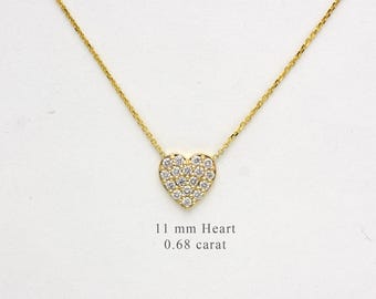 Diamond Heart Necklace 0.68 carat  / 14k Gold Statement Diamond Heart Necklace / layering everyday necklace / Valentines Diamond Heart