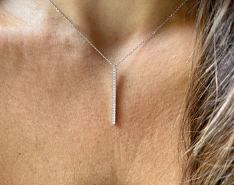 Diamond Bar Necklace0.20ct / 14k White Gold Diamond Bar Necklace / Bar Necklace / Layering Bar Necklace /  Solid Gold Bar Necklace