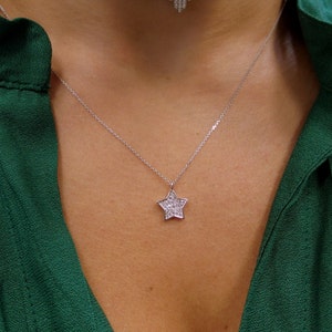 14k White Gold Diamond Star Necklace: Dainty Charm Necklace