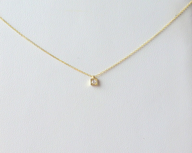 Square Shape Diamond Pendant/ Dainty Diamond Necklace/ 14k Gold Diamond ...