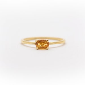 Yellow Topaz Ring 6mm by 4mm / 14k Gold Yellow Topaz Solitaire Ring / Oval Yellow Topaz Ring / November Birthstone Ring