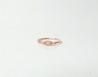Evil Eye Ring / Diamond Evil Eye Ring / 14k Rose Gold Dainty Evil Eye Diamond Ring / Gold Minimalist Diamond Ring / Gold Stackable Ring