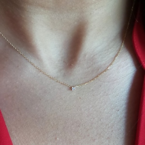 Diamond Necklace 0.03CT / 14k Gold Diamond Necklace / Mini Solitaire Pendant / Dainty Prong Set Diamond Necklace