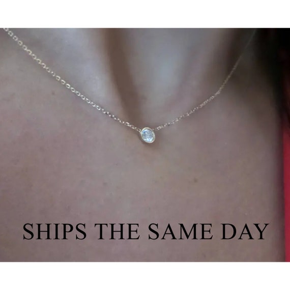 Diamond Solitaire Necklace in 14k Solid Gold, Floating Diamond Solitaire  Necklace, 0.22 Ct Diamond Necklace, Layering Dainty Necklace - Etsy