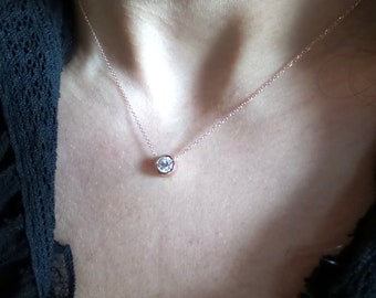 Diamond Solitaire Necklace / Bridal 14k Gold Diamond Necklace 0.50ct / Everyday Diamond Solitaire Necklace / Bridal Jewelry
