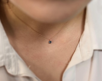 Birthstone Blue Topaz Solitaire Necklace 0.25CT / 14k Gold Topaz Pendant / Round Blue Topaz Charm / December Birthstone / Layering Topaz