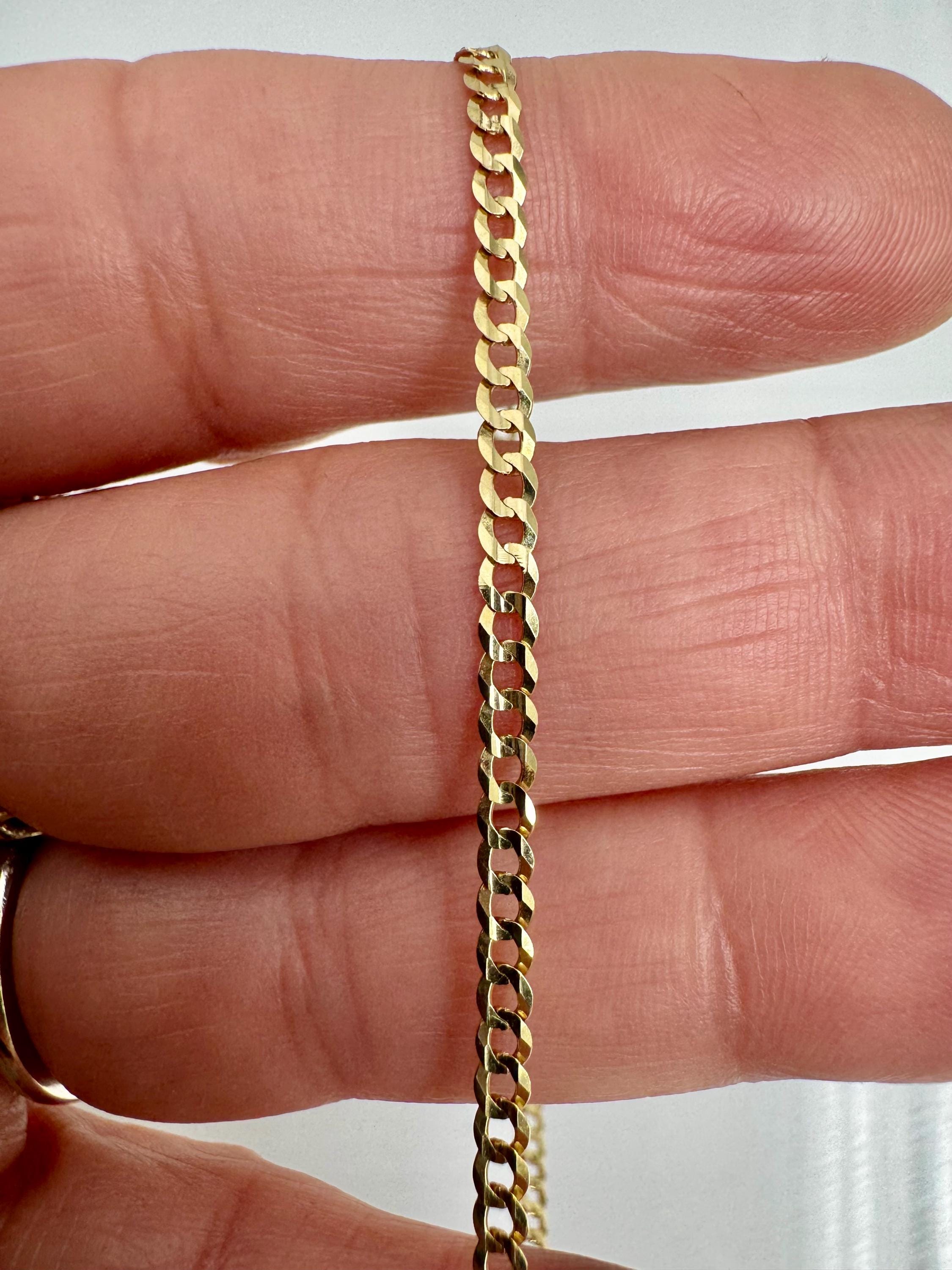 14Kソリッドゴールドキューバンチェーンアンクレット：2.5mmフラット