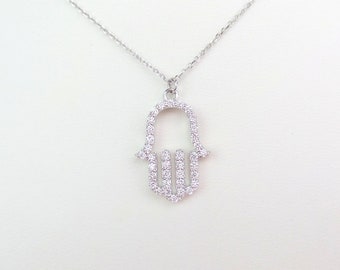 Diamond Hamsa Necklace / 14k White Gold Diamond Hamsa Necklace 0.40cts / Gold Diamond Hamsa / Large Diamond Hamsa  / Personalized Hamsa
