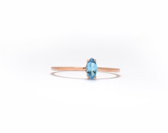 Swiss Blue Topaz Marquise Ring / 14k Gold Swiss Blue Topaz Ring / Swiss Blue Topaz Solitaire Ring / December Birthstone Ring