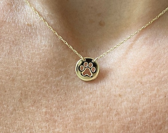 Paw Print Necklace / 14k Gold Paw Print Necklace / Solid Gold Pet Paw Necklace / Favorite Pet Paw Print Necklace