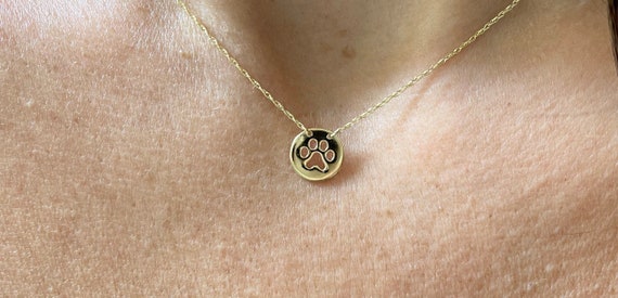 14k Solid Gold Paw Print Necklace: Handmade Pet Memorial Jewelry
