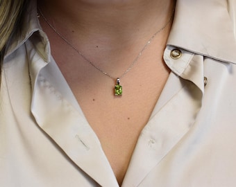 Peridot necklace - 14 k solid gold rectangular natural green peridot - 1.21 ct Emerald cut peridot august birthstone - bridal gift