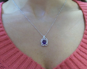 Amethyst necklace with a Diamond/ Amethyst Pendant/ Sterling silver Amethyst Pendant/ Genuine Amethyst/ February Birthstone