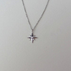 North Star Necklace / Starburst Diamond Necklace / 14k White Gold North ...