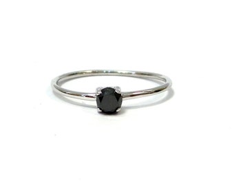 Black Diamond Ring / 14k Gold Black Diamond Ring / 14k White Gold Black Diamond Ring / Dainty Gold Ring / Gold Stackable Ring / Prong Set