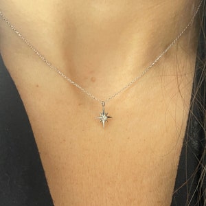 North Star Necklace / Starburst Diamond Necklace / 14k White Gold North Star Diamond Necklace / Minimalist North Star Pendant / Dainty Star
