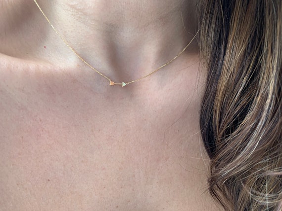 【HYERES LOR】22FW★ Cupid 14K antique FULL dia necklace Love Arrow Necklace / 14k Gold Cupids Arrow Necklace / Arrow