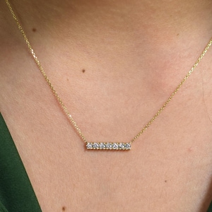 Diamond Bar Necklace 0.35carat, 14k Gold Diamond Strait Bar Necklace, Layering Bridal Necklace, 7 Diamond necklace
