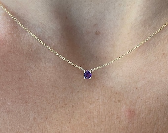 Birthstone Amethyst Necklace / 14k Gold Amethyst Necklace / Amethyst Solitaire Necklace / February Amethyst Necklace / Genuine Amethyst