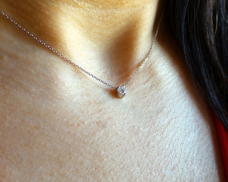 Diamond Necklace / 14k White Gold Diamond Sliding Necklace