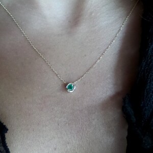 Emerald Necklace / 14k Gold Emerald Solitaire Necklace / Delicate Emerald Necklace / Dainty Pendant / Gold Emerald Necklace / May Birthstone image 2
